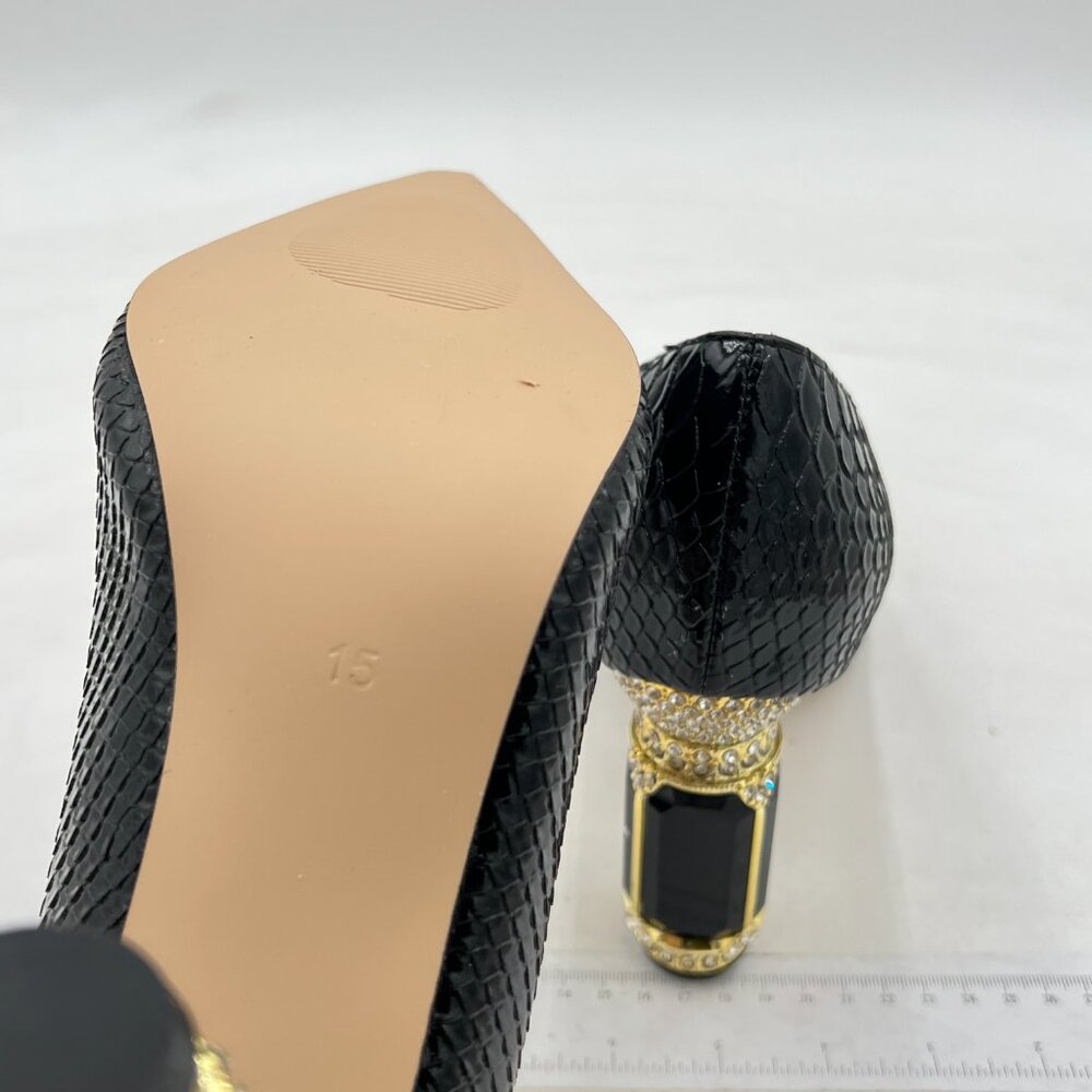 Fsj Black Snake Print Pointed Toe Block High Heel… - image 6